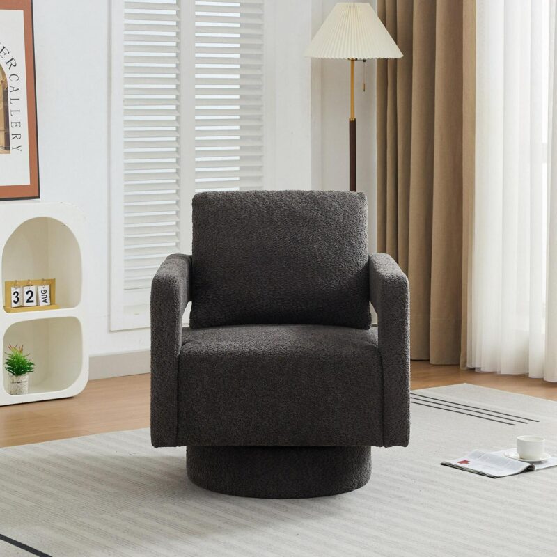 Runesay Modern Charcoal Boucle Swivel Accent Chair - Image 7
