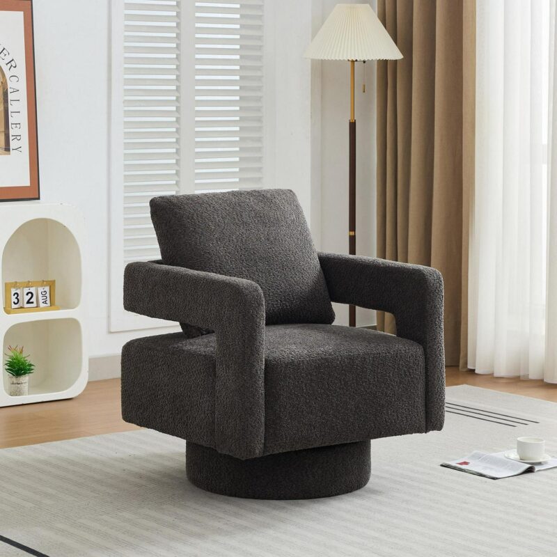 Runesay Modern Charcoal Boucle Swivel Accent Chair