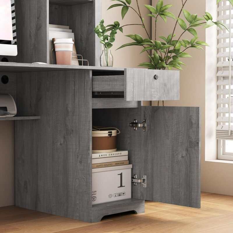 SINOFURN 51.2-Inches Gray Casual Computer desk Hutch Included - Image 7