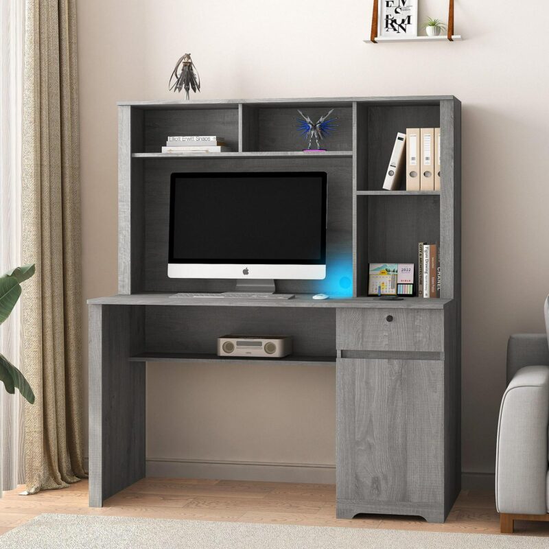 SINOFURN 51.2-Inches Gray Casual Computer desk Hutch Included - Image 4