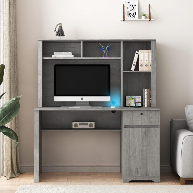 SINOFURN 51.2-Inches Gray Casual Computer desk Hutch Included - Image 3