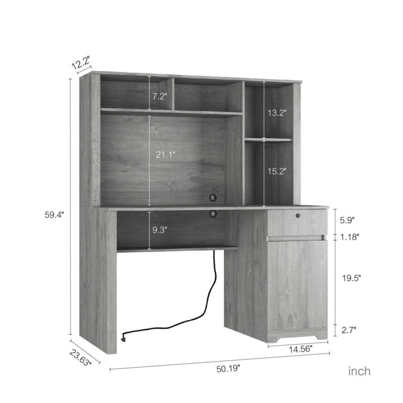 SINOFURN 51.2-Inches Gray Casual Computer desk Hutch Included - Image 6