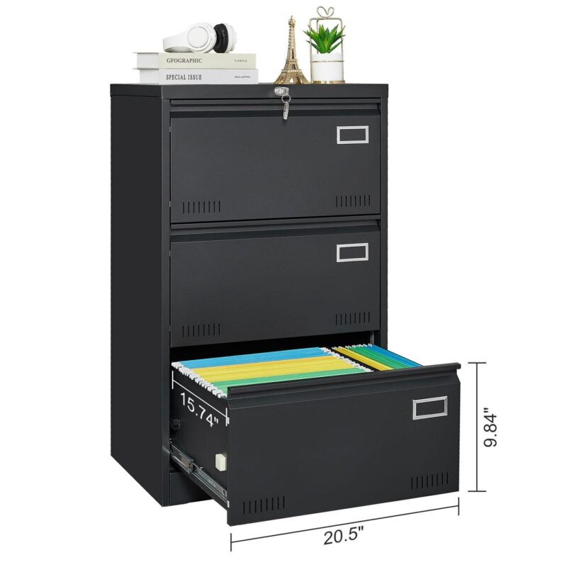 SINOFURN Black 3 -Drawer 23.6-in File Cabinet - Image 5