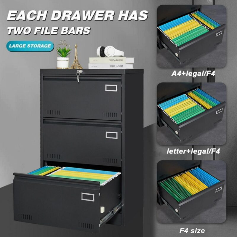 SINOFURN Black 3 -Drawer 23.6-in File Cabinet - Image 7