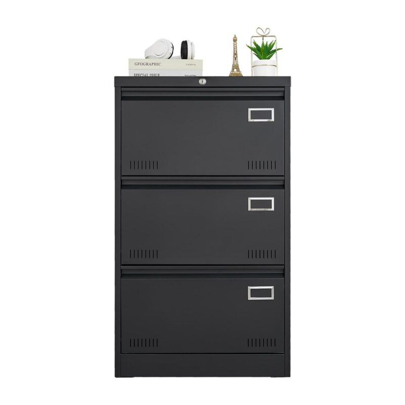 SINOFURN Black 3 -Drawer 23.6-in File Cabinet