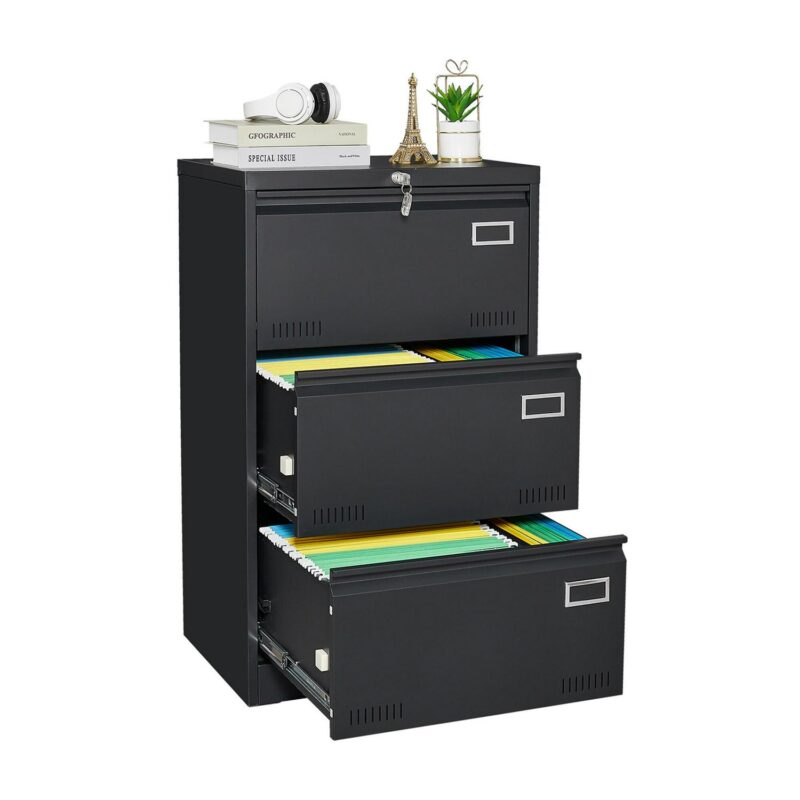 SINOFURN Black 3 -Drawer 23.6-in File Cabinet - Image 2