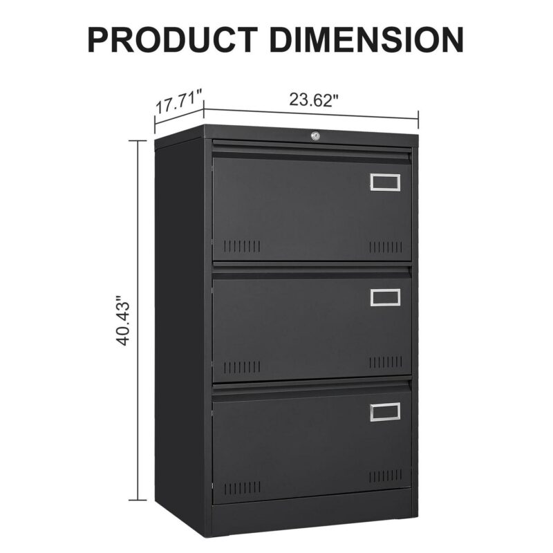 SINOFURN Black 3 -Drawer 23.6-in File Cabinet - Image 6