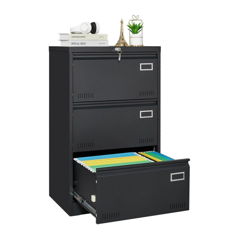 SINOFURN Black 3 -Drawer 23.6-in File Cabinet - Image 17