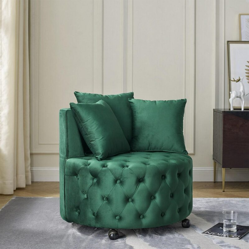 SINOFURN Rustic Green Velvet Swivel Accent Chair - Image 4