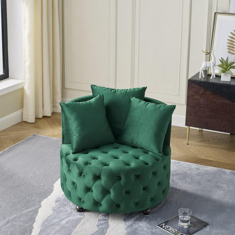 SINOFURN Rustic Green Velvet Swivel Accent Chair - Image 11