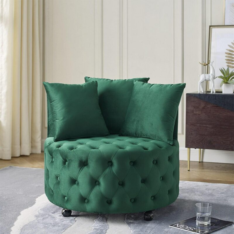 SINOFURN Rustic Green Velvet Swivel Accent Chair - Image 12