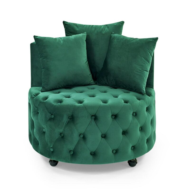 SINOFURN Rustic Green Velvet Swivel Accent Chair