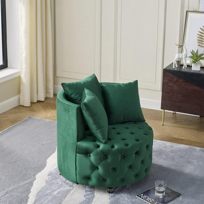 SINOFURN Rustic Green Velvet Swivel Accent Chair - Image 7