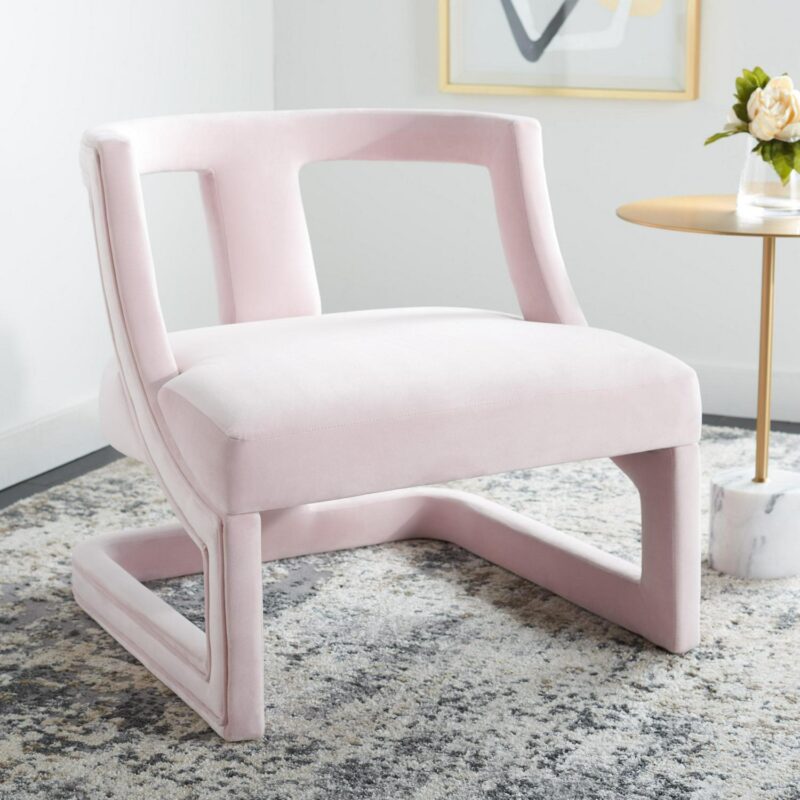 Safavieh Accent Chair Modern Light Pink Velvet Barrel Chair