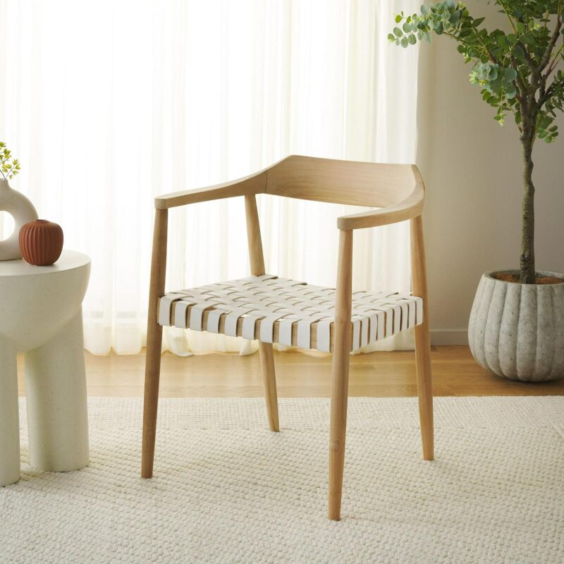 Safavieh Amycus Casual Natural/White Leather Accent Chair