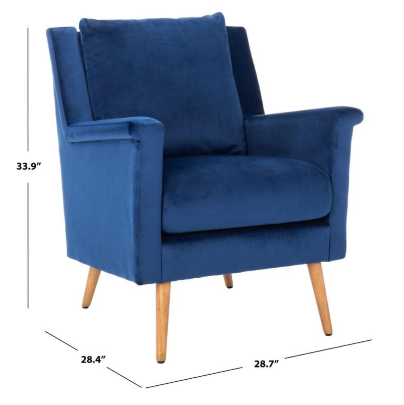 Safavieh Astrid Modern Navy Velvet/Natural Velvet Accent Chair - Image 3