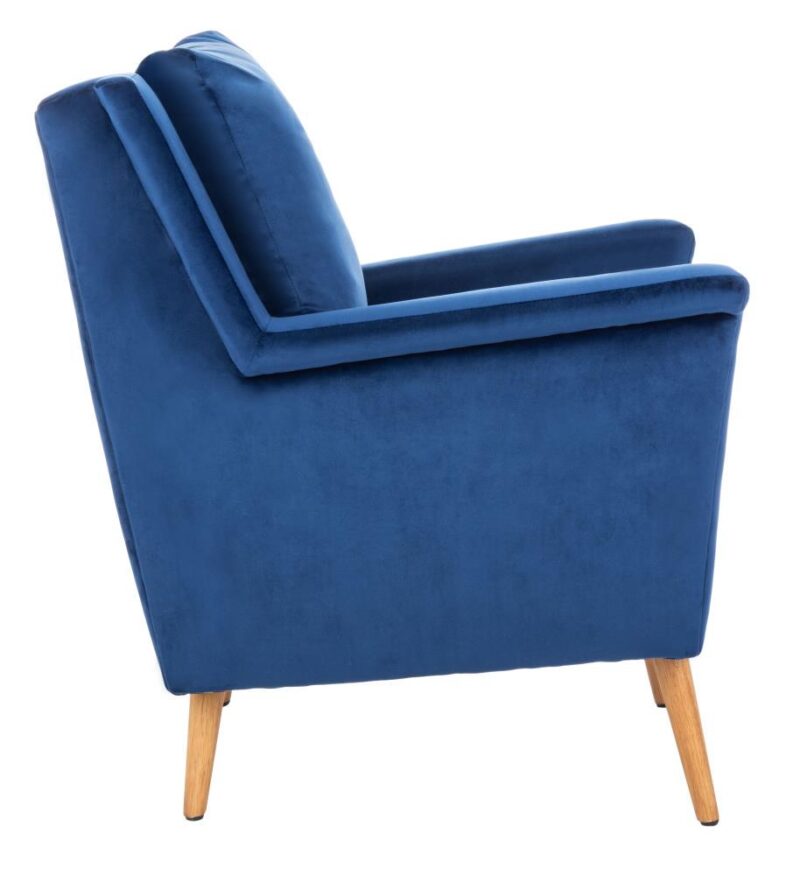Safavieh Astrid Modern Navy Velvet/Natural Velvet Accent Chair - Image 4