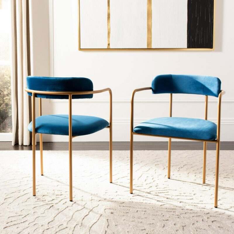 Safavieh Camille Modern Navy/Gold Velvet Accent Chair - Image 2