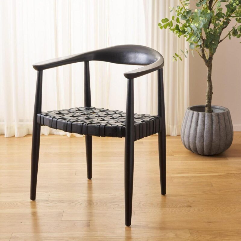 Safavieh Casual Black Leather Accent Chair - Image 3