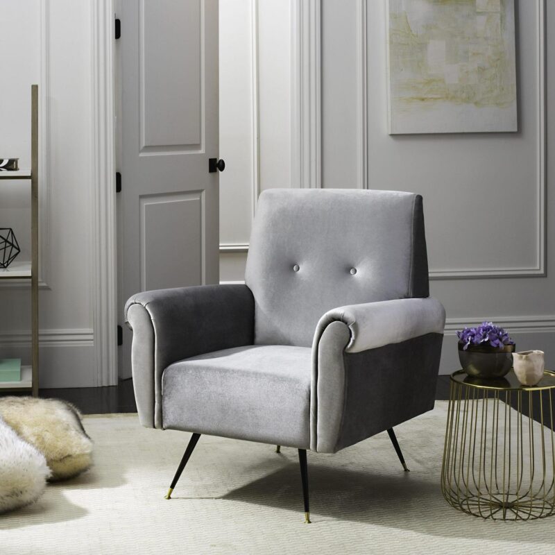 Safavieh Mira Midcentury Light Gray Velvet Accent Chair - Image 2