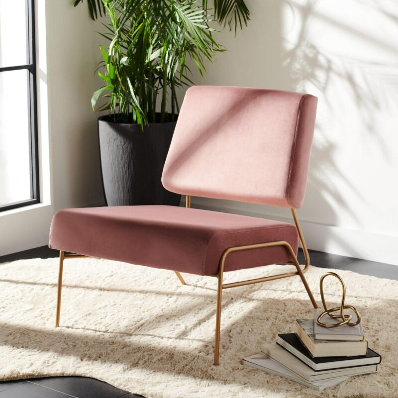 Safavieh Romilly Modern Dusty Rose/Gold Velvet Accent Chair - Image 2