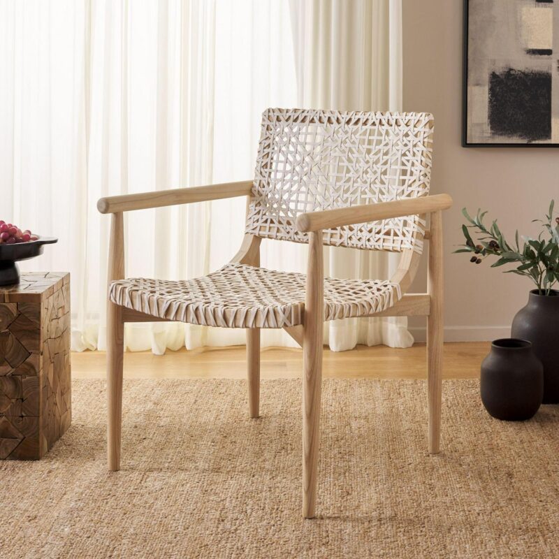 Safavieh Sianna Casual Natural/White Leather Accent Chair