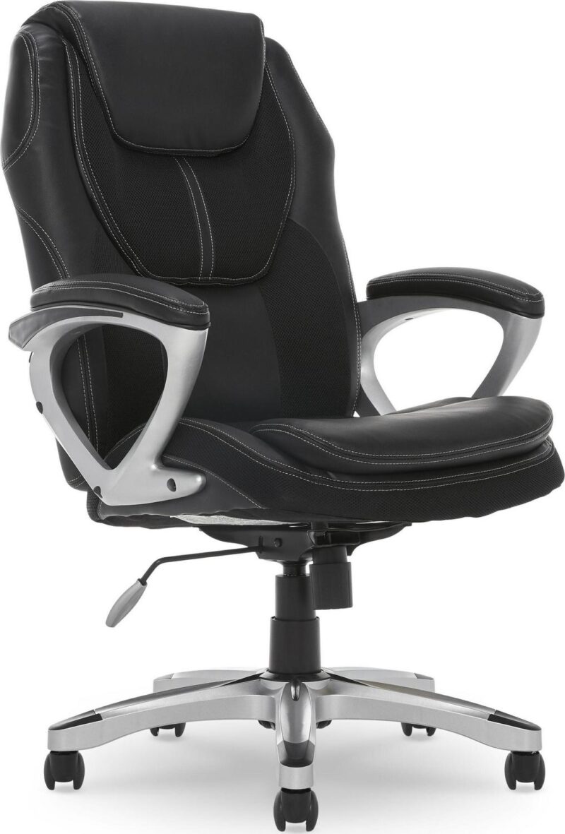 Serta Amplify Black Bonded Leather Contemporary Ergonomic Adjustable Height Swivel Faux Leather Executive Chair