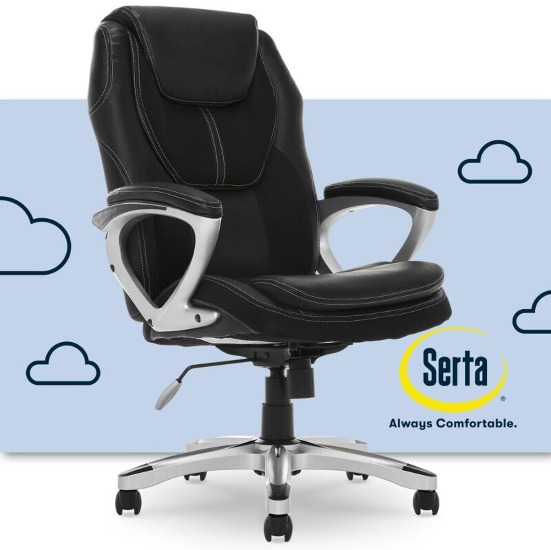 Serta Amplify Black Bonded Leather Contemporary Ergonomic Adjustable Height Swivel Faux Leather Executive Chair - Image 2