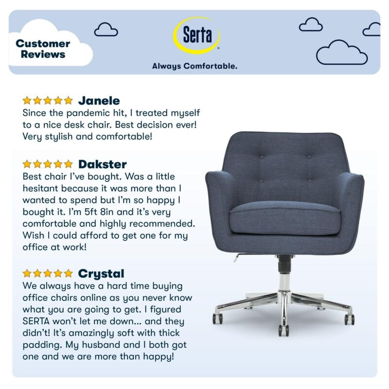 Serta Ashland Blue Woven Fabric Contemporary Ergonomic Adjustable Height Swivel Fabric Task Chair - Image 11