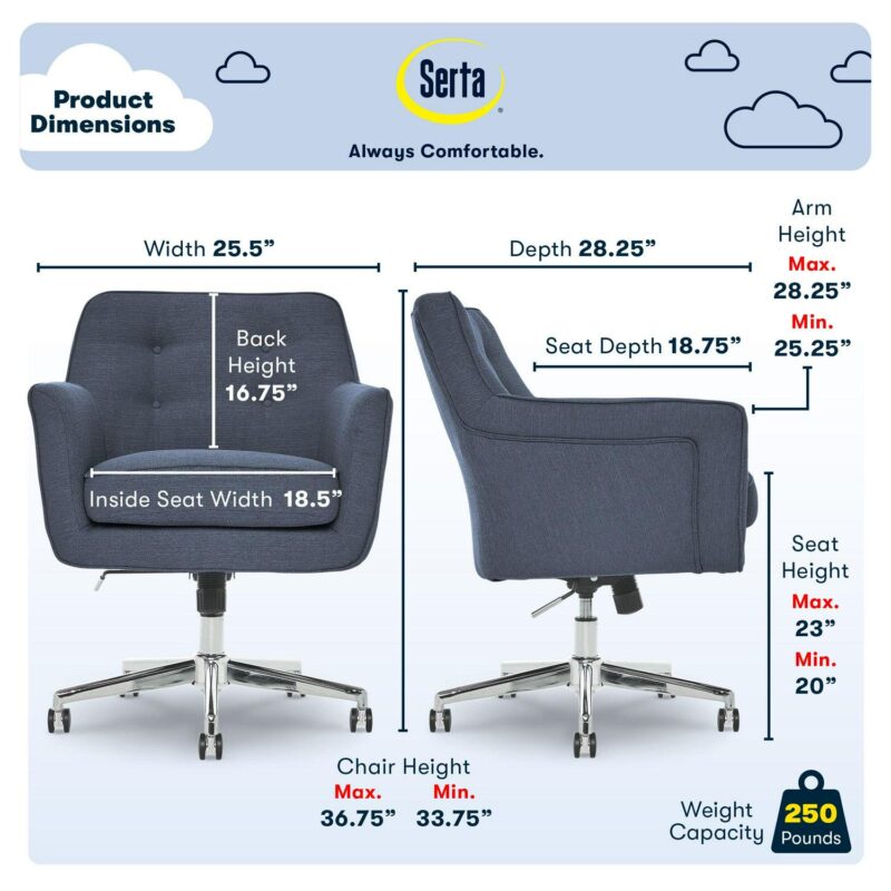 Serta Ashland Blue Woven Fabric Contemporary Ergonomic Adjustable Height Swivel Fabric Task Chair - Image 3