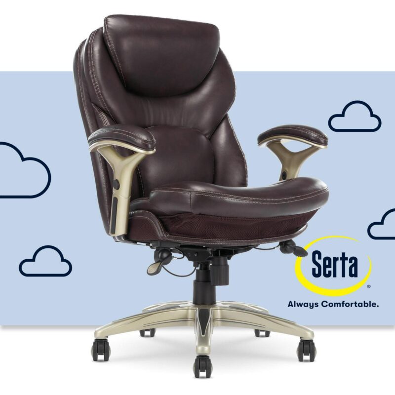 Serta Claremont Brown Bonded Leather Traditional Ergonomic Adjustable Height Swivel Faux Leather Executive Chair - Image 2