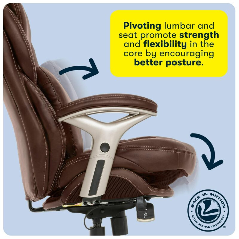 Serta Claremont Brown Bonded Leather Traditional Ergonomic Adjustable Height Swivel Faux Leather Executive Chair - Image 7