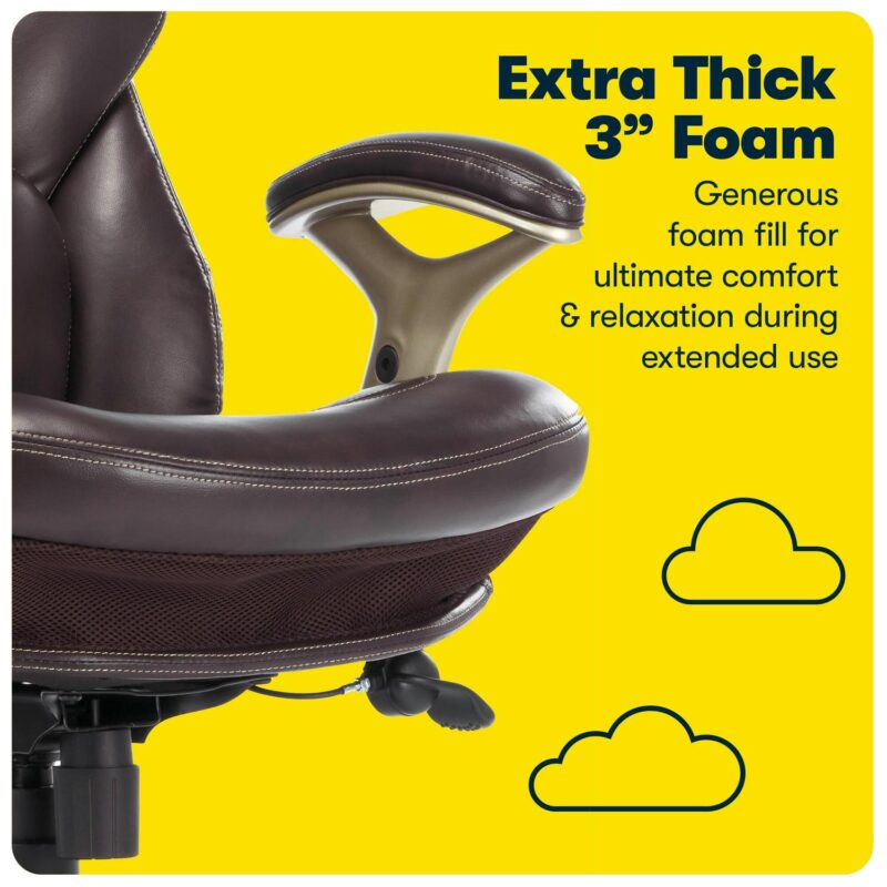 Serta Claremont Brown Bonded Leather Traditional Ergonomic Adjustable Height Swivel Faux Leather Executive Chair - Image 9