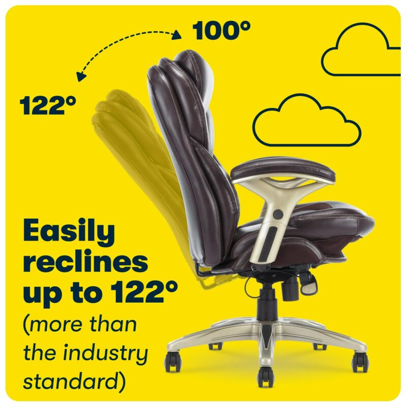 Serta Claremont Brown Bonded Leather Traditional Ergonomic Adjustable Height Swivel Faux Leather Executive Chair - Image 5