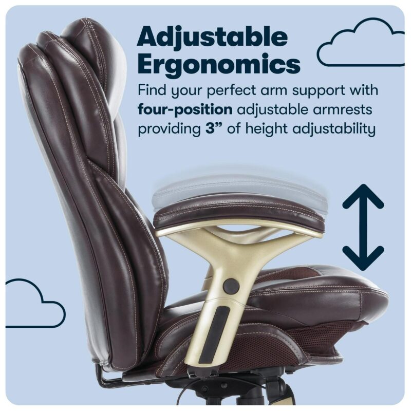 Serta Claremont Brown Bonded Leather Traditional Ergonomic Adjustable Height Swivel Faux Leather Executive Chair - Image 8