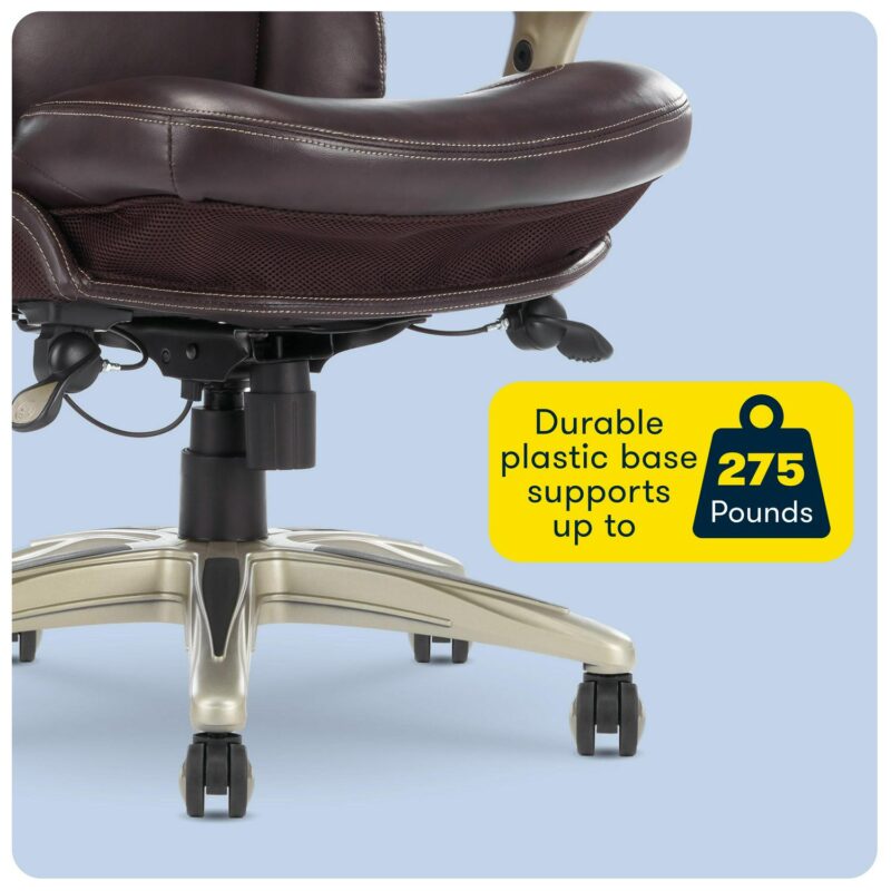 Serta Claremont Brown Bonded Leather Traditional Ergonomic Adjustable Height Swivel Faux Leather Executive Chair - Image 10