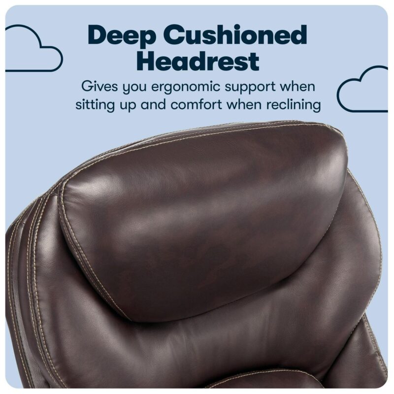 Serta Claremont Brown Bonded Leather Traditional Ergonomic Adjustable Height Swivel Faux Leather Executive Chair - Image 6