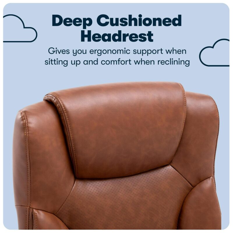 Serta Connor Cognac Bonded Leather Contemporary Ergonomic Adjustable Height Swivel Faux Leather Executive Chair - Image 6