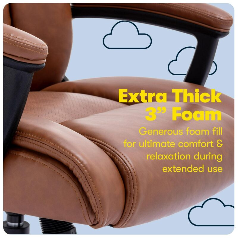 Serta Connor Cognac Bonded Leather Contemporary Ergonomic Adjustable Height Swivel Faux Leather Executive Chair - Image 8