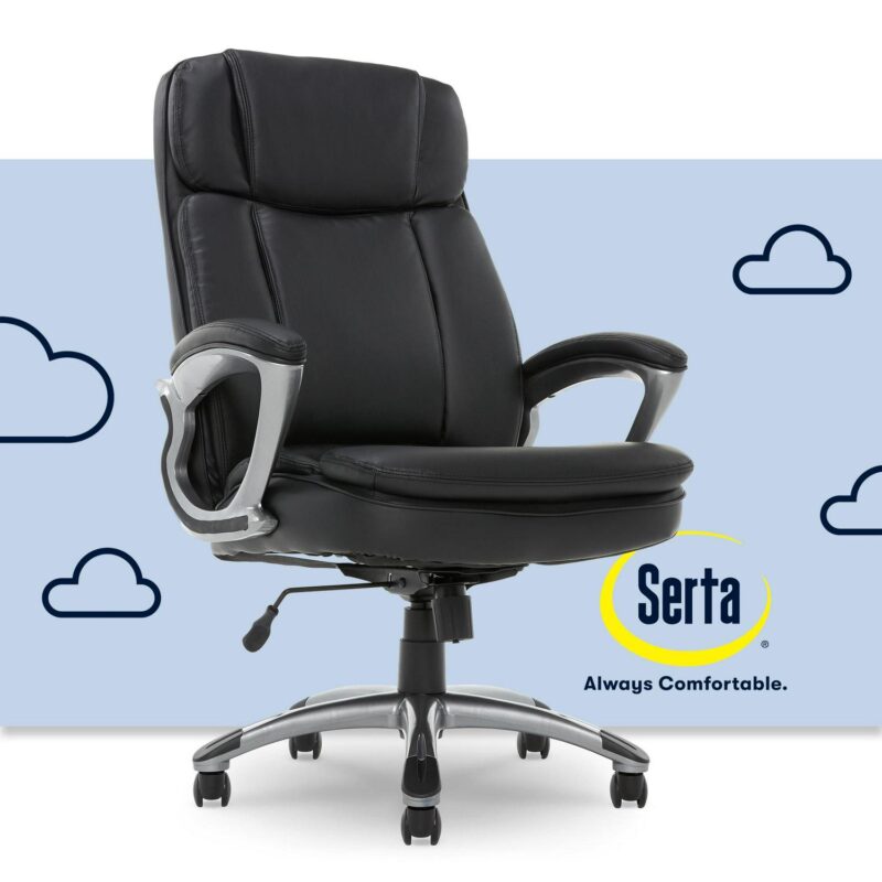Serta Fairbanks Black Bonded Leather Traditional Ergonomic Adjustable Height Swivel Faux Leather Executive Chair - Image 2