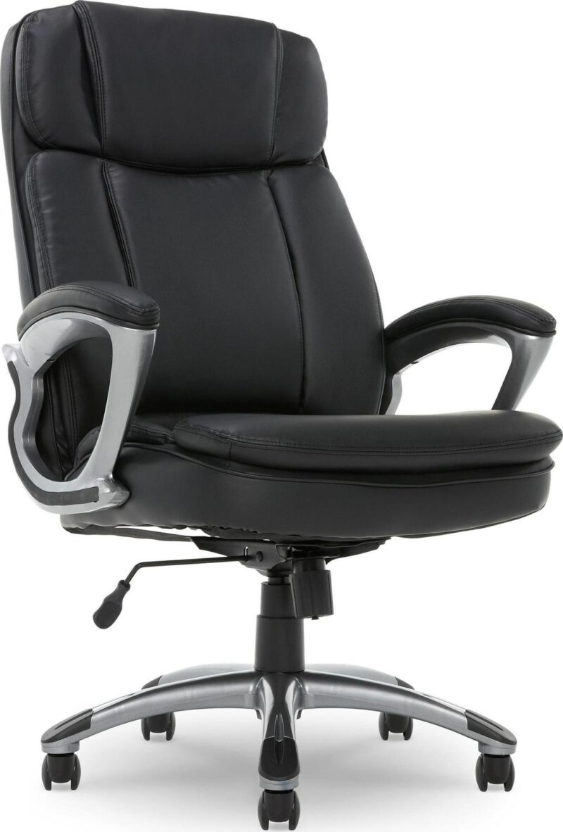 Serta Fairbanks Black Bonded Leather Traditional Ergonomic Adjustable Height Swivel Faux Leather Executive Chair