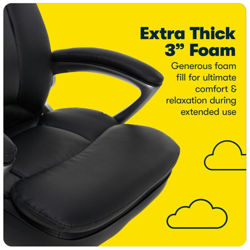 Serta Fairbanks Black Bonded Leather Traditional Ergonomic Adjustable Height Swivel Faux Leather Executive Chair - Image 8