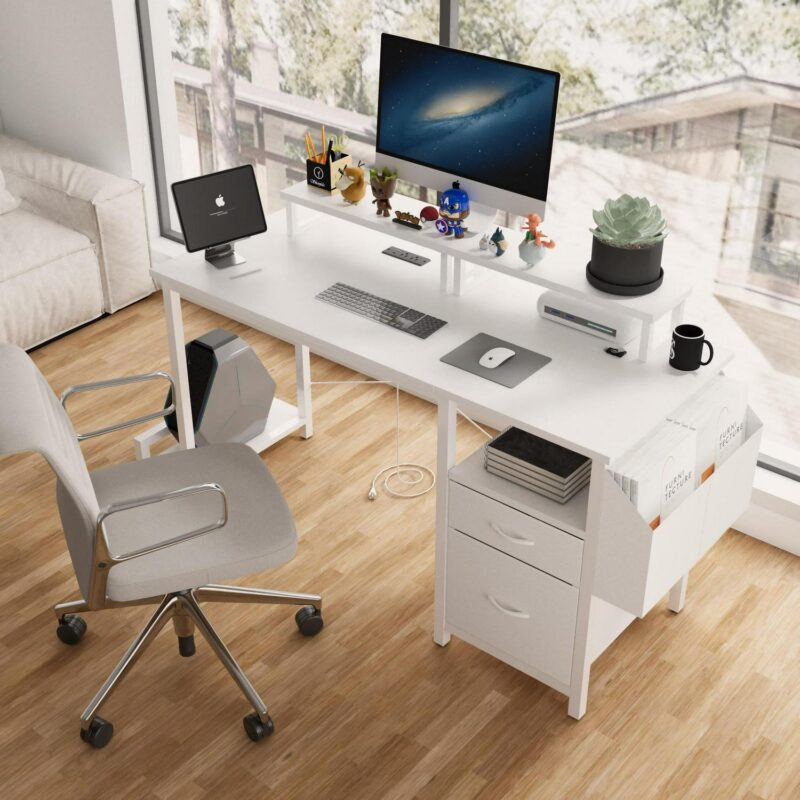 Siavonce 47.3-Inches White Modern/Contemporary Computer desk - Image 8