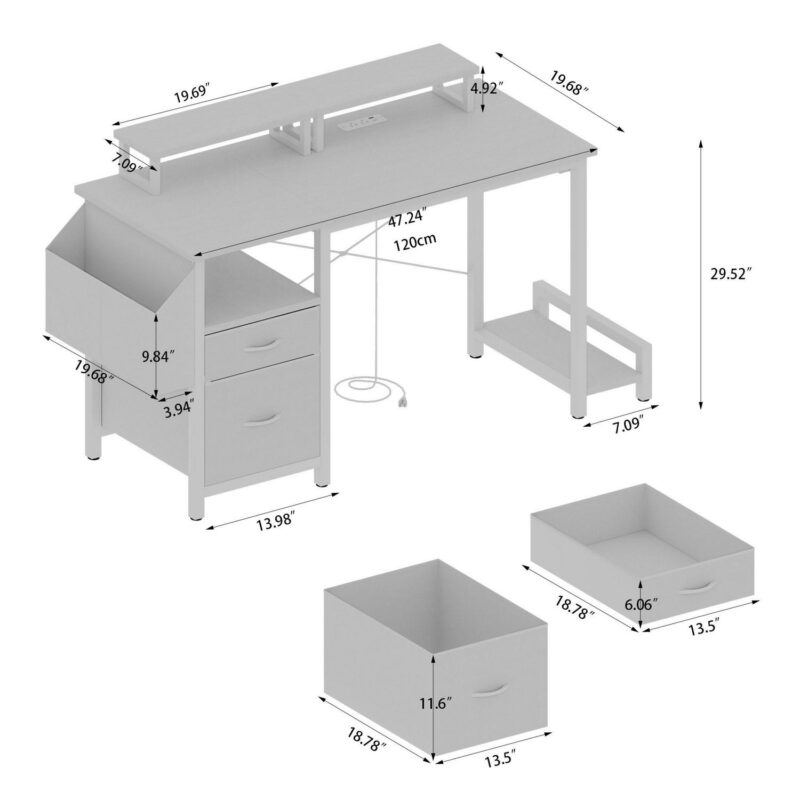 Siavonce 47.3-Inches White Modern/Contemporary Computer desk - Image 3
