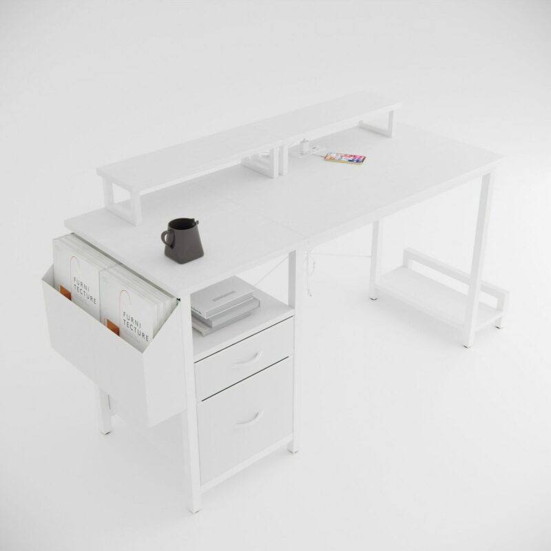 Siavonce 47.3-Inches White Modern/Contemporary Computer desk - Image 6