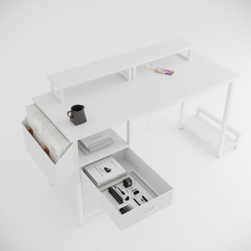 Siavonce 47.3-Inches White Modern/Contemporary Computer desk - Image 4