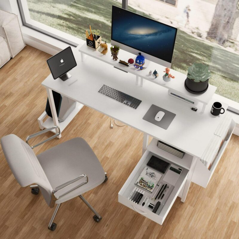 Siavonce 47.3-Inches White Modern/Contemporary Computer desk - Image 10