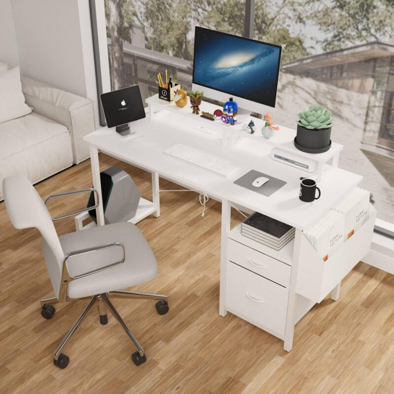 Siavonce 47.3-Inches White Modern/Contemporary Computer desk - Image 11