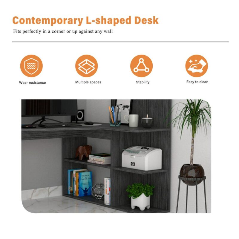 Siavonce 51.7-in Gray Modern/Contemporary L-shaped desk - Image 6