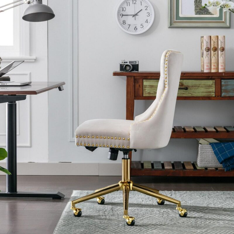 Siavonce Beige Contemporary Adjustable Height Swivel Desk Chair - Image 6